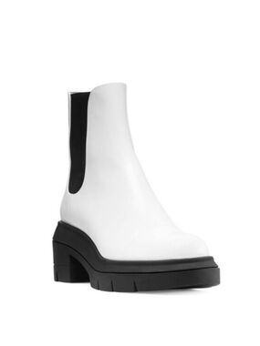 Stuart Weitzman Norah Platform Block Heel White Leather Chelsea Boots - NWT